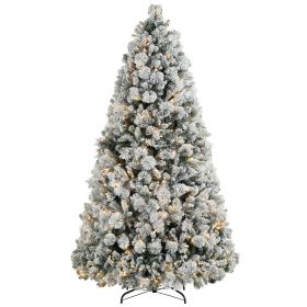 7.5 ft Flocked Christmas Tree, Prelit Artificial Trees with 500 Clear Lights, 1530 Tips & Metal Stand for Holiday Party