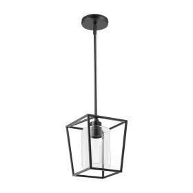 1-Light Black Pendant Light, 1 Pack, Farmhouse Iron Cage Metal Pendant Lighting with Clear Glass Shade