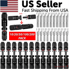 10/20/50/100/200 Pairs Male Female Solar Cable Connectors For DIY Solar Panel US (Pack: 10 Pairs)